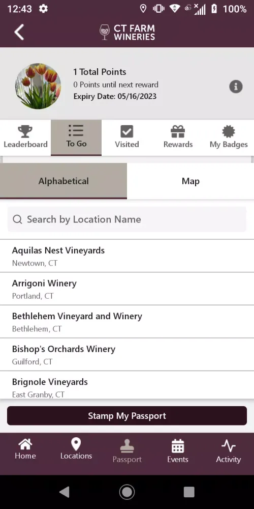 CT Wine Passport Screenshots