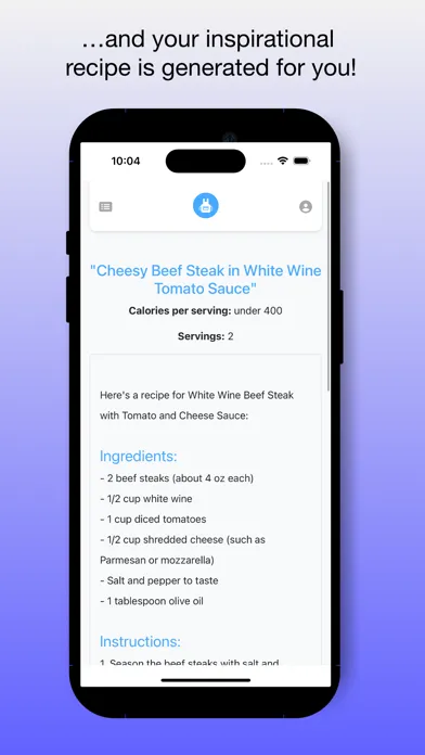 Capturas de tela do AI Recipe Ideas Wizard