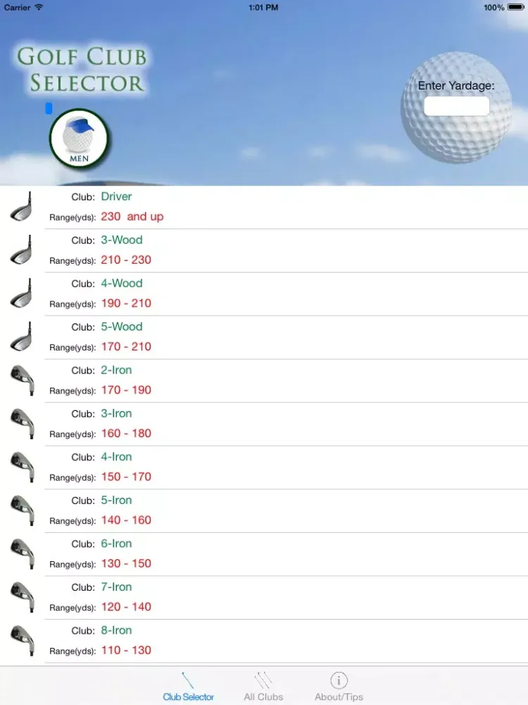 Golf Club Selector - The quickest way to use the correct club! iPad  Screenshots