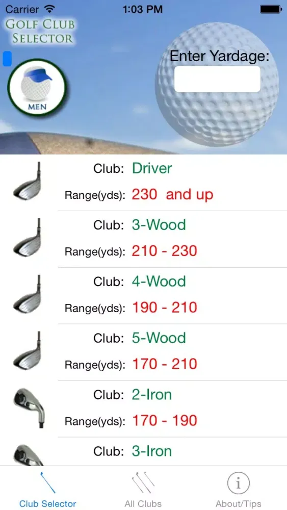 Golf Club Selector - The quickest way to use the correct club! Screenshots