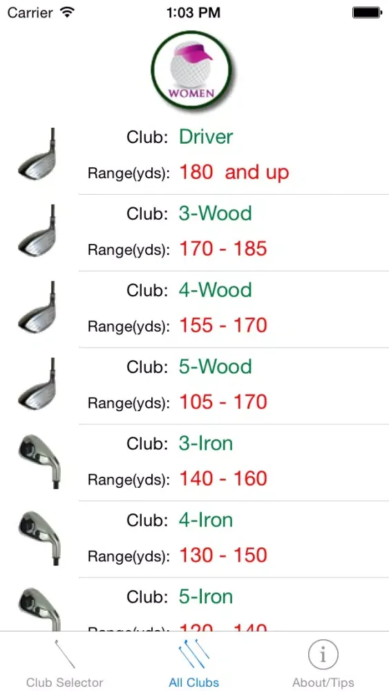 Golf Club Selector - The quickest way to use the correct club! Screenshots