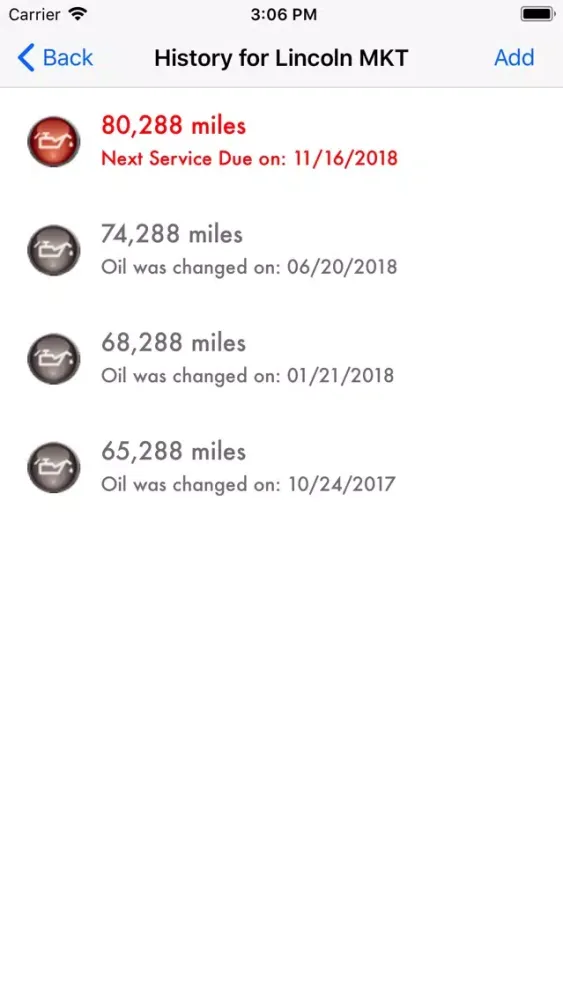 Oil Change History Ekran Görüntüleri