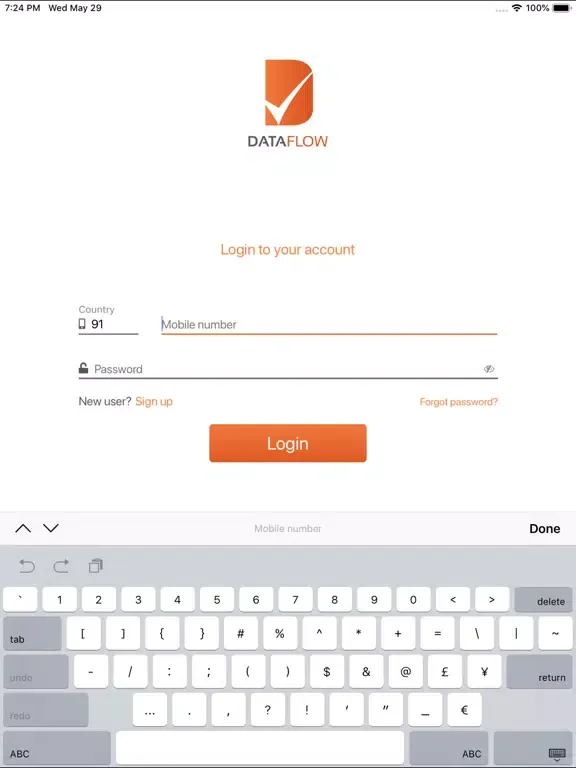 Ảnh chụp màn hình của DataFlow Mobile App iPad 