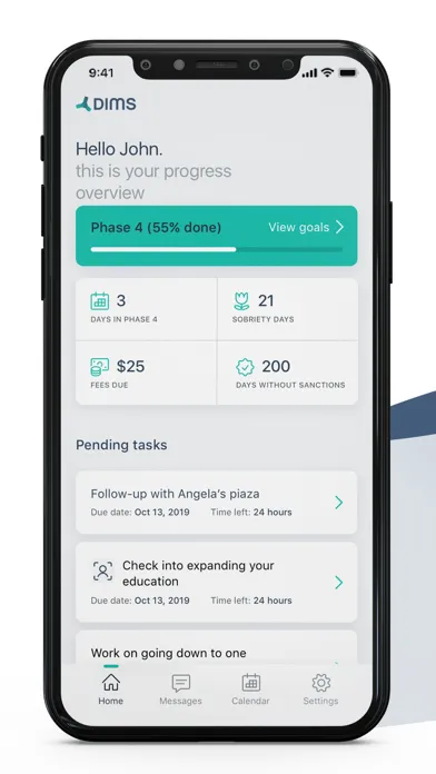 Capturas de tela do DIMS Participant App
