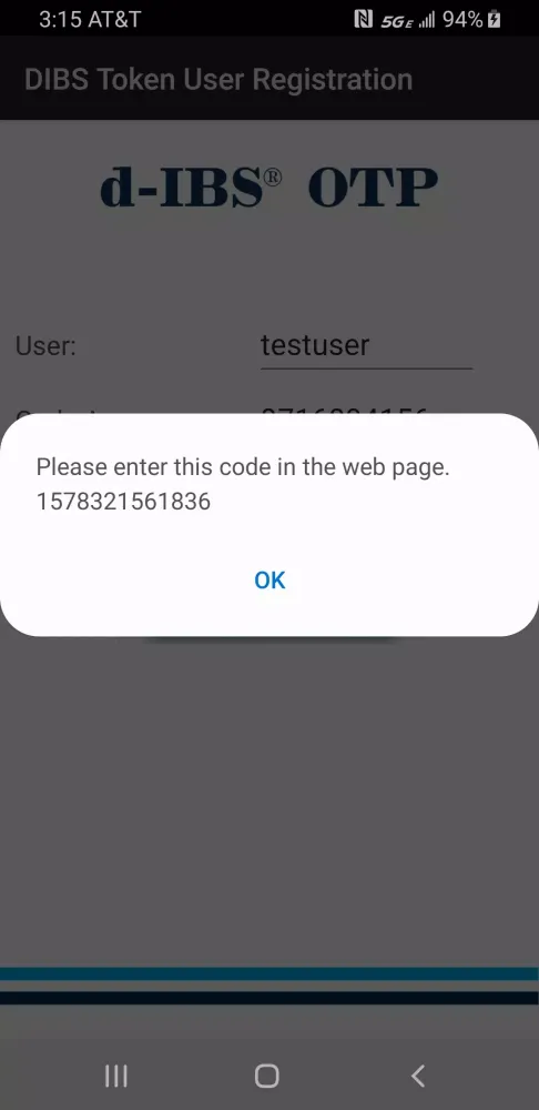 Tangkapan skrin DIBS OTP TOKEN
