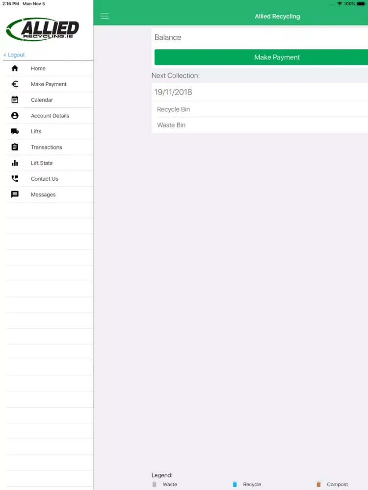 Zrzuty ekranu Allied Recycling iPad 