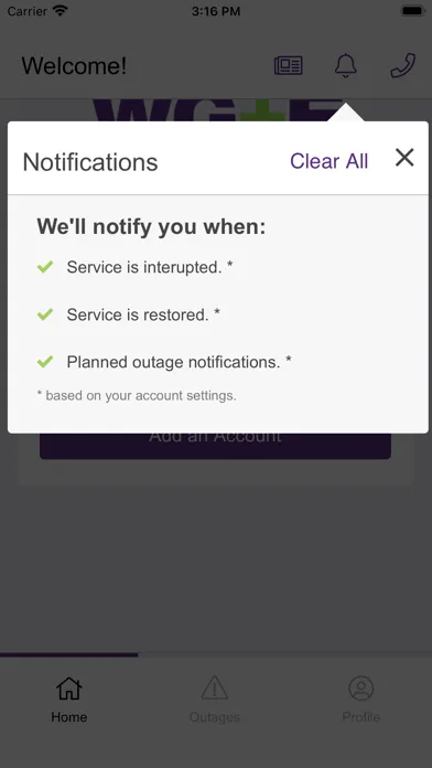 WG+E Outage Tracker Screenshots
