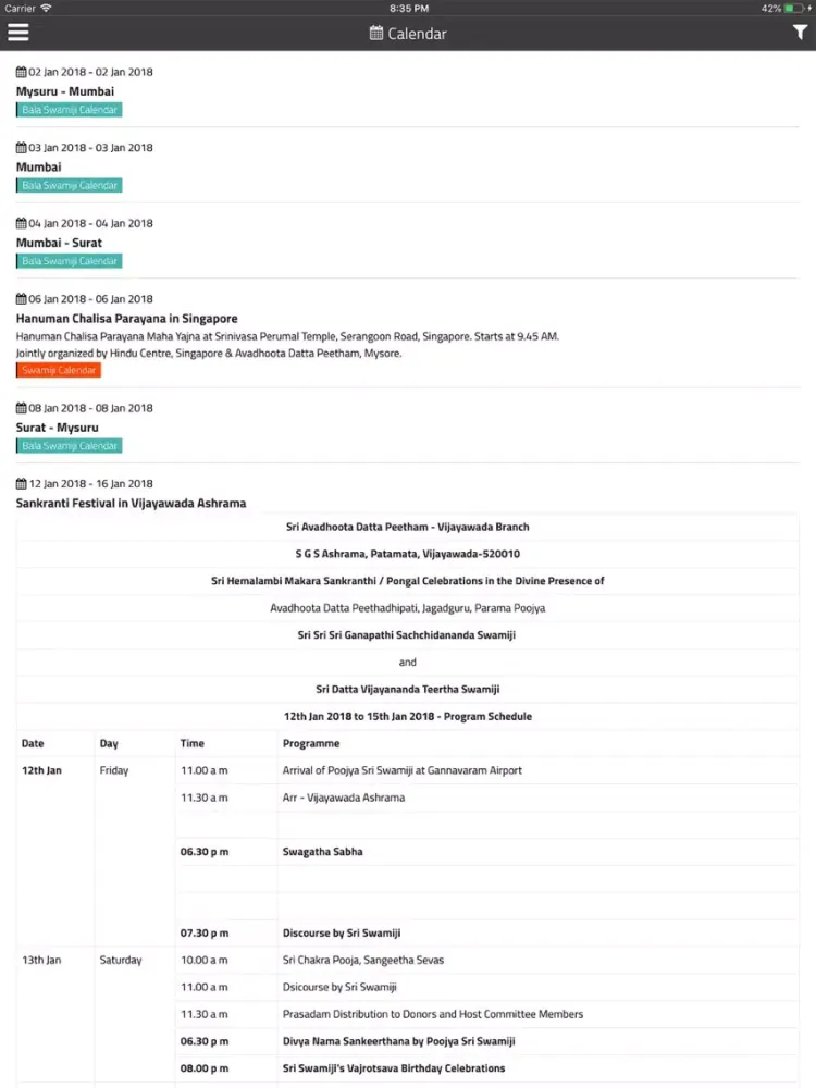 Tangkapan skrin Avadhoota Datta Peetham iPad 