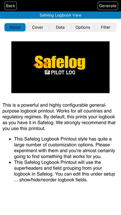 Screenshot di Safelog Pilot Logbook