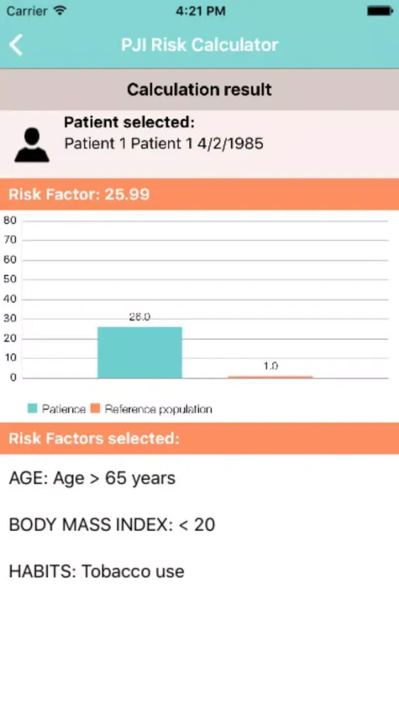 Zrzuty ekranu PJI Risk Calculator
