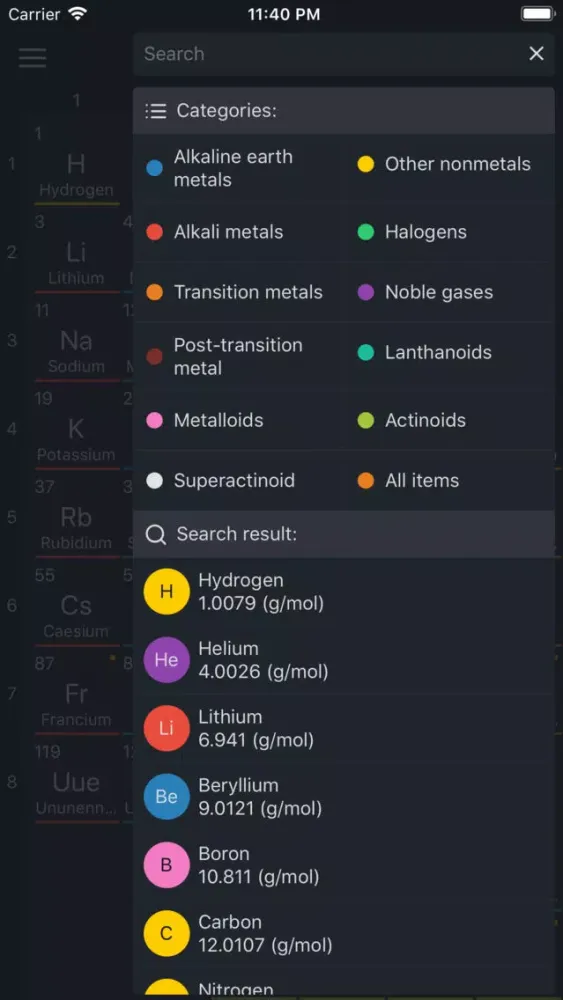 Ảnh chụp màn hình của Periodic table: chemistry 2019