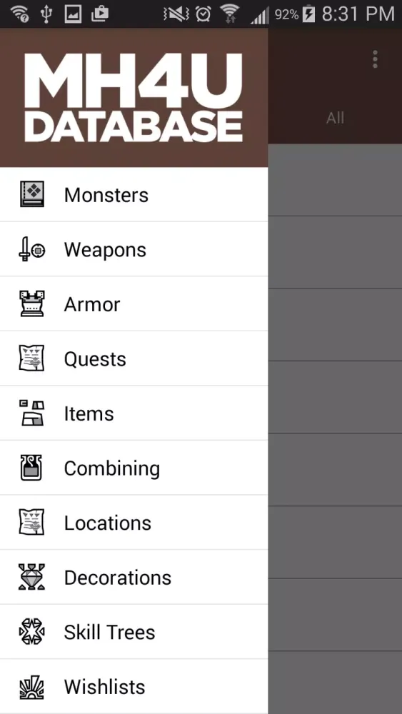 Tangkapan layar MH4U Database