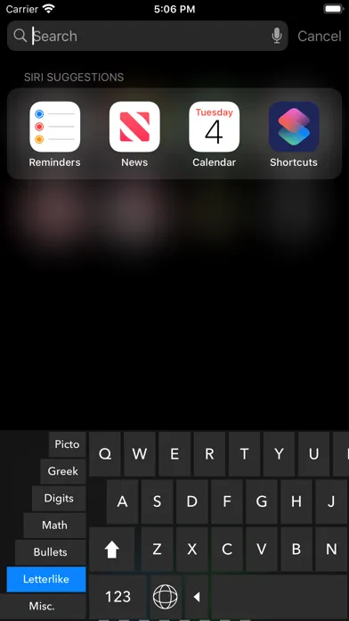 Tangkapan skrin Special Character Keyboard