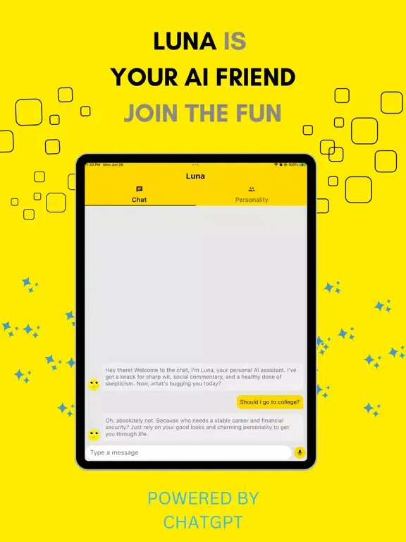 Luna AI: A Sassy Chatbot iPad  Screenshots