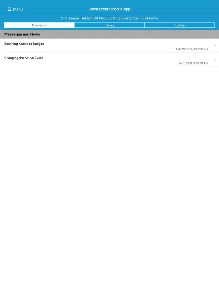Tangkapan layar DAWA Events Mobile App iPad 