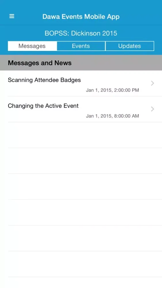 Tangkapan layar DAWA Events Mobile App