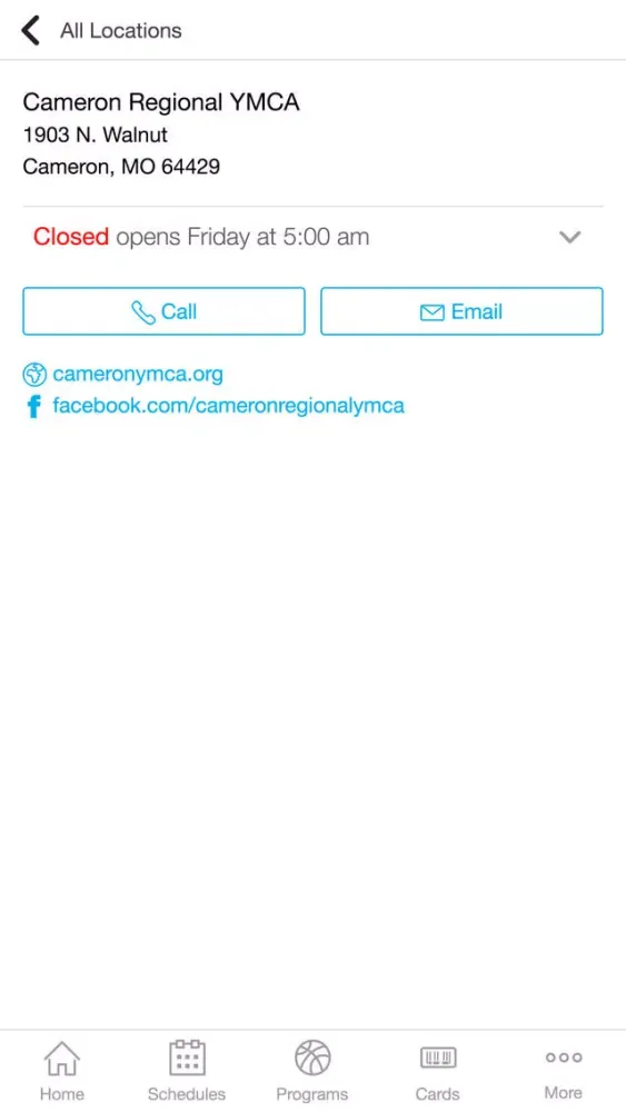 Ảnh chụp màn hình của Cameron Regional YMCA