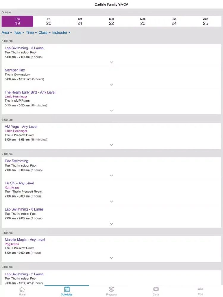 Carlisle Family YMCA iPad  Screenshots