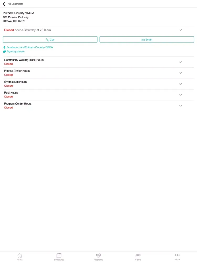 Ảnh chụp màn hình của Putnam County YMCA iPad 