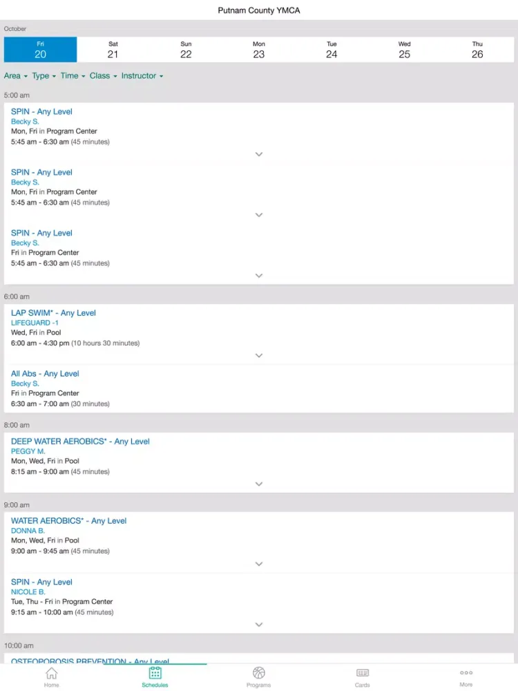 Ảnh chụp màn hình của Putnam County YMCA iPad 