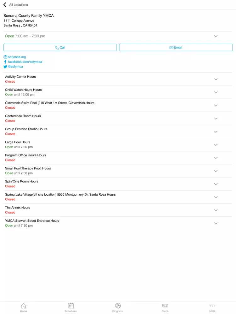 Ảnh chụp màn hình của Sonoma County Family YMCA iPad 