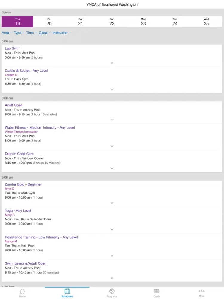 Ảnh chụp màn hình của YMCA of South West Washington iPad 