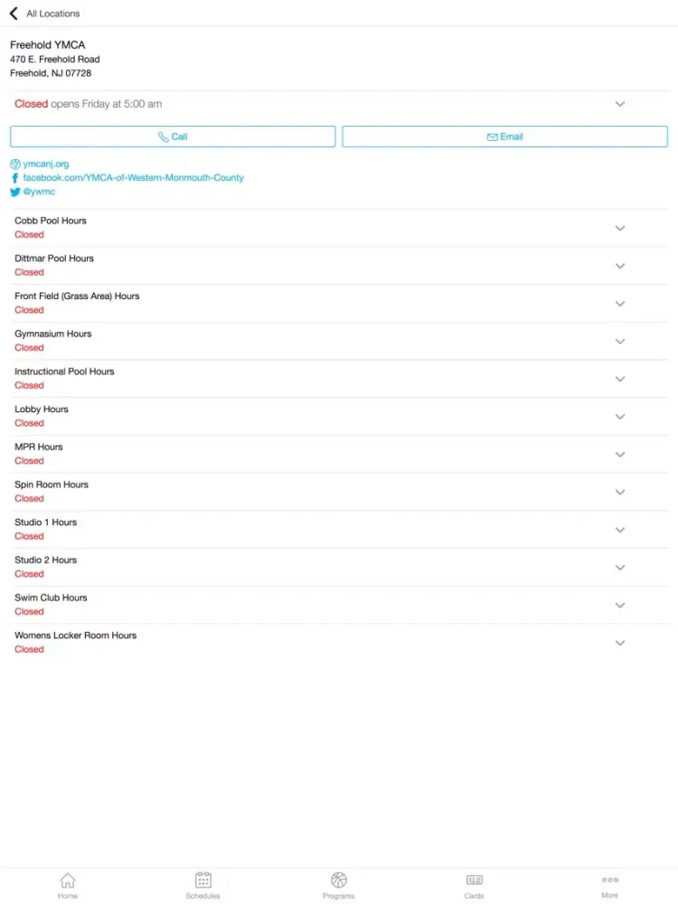 Tangkapan layar YMCA of Western Monmouth iPad 