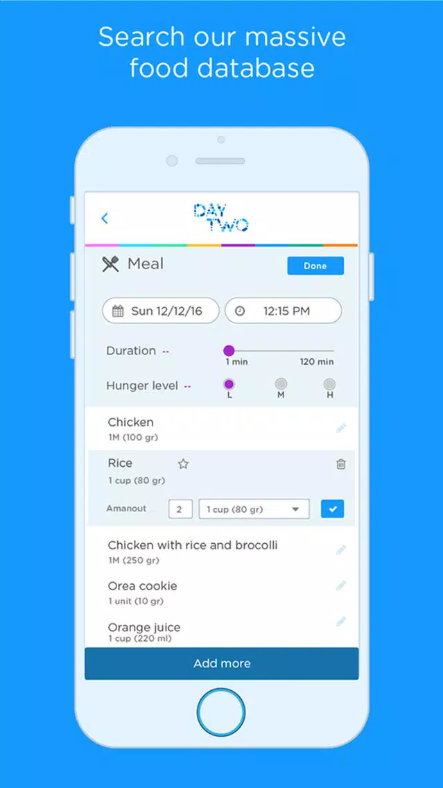 Tangkapan skrin DayTwo Food & Activity Logger