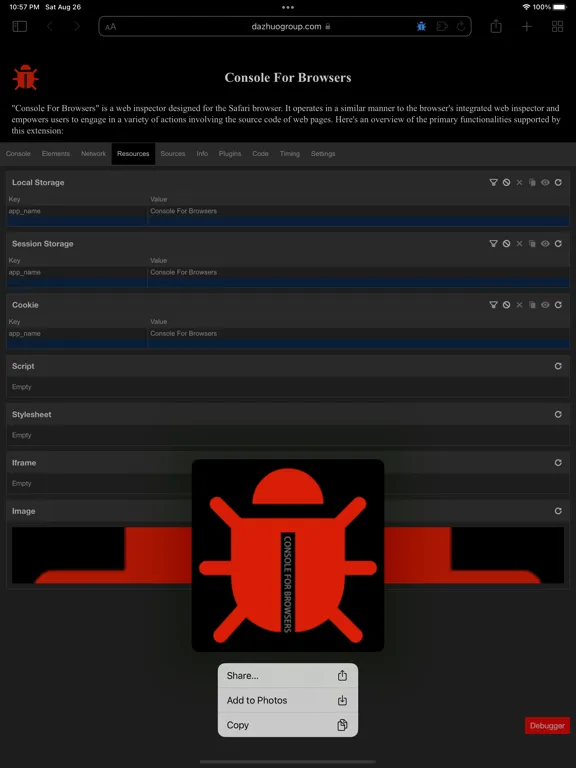 تصاویر Console For Browsers iPad 