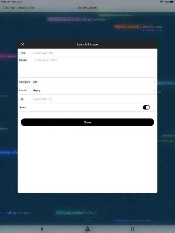 Tangkapan skrin Barrage-Barrage Diary iPad 