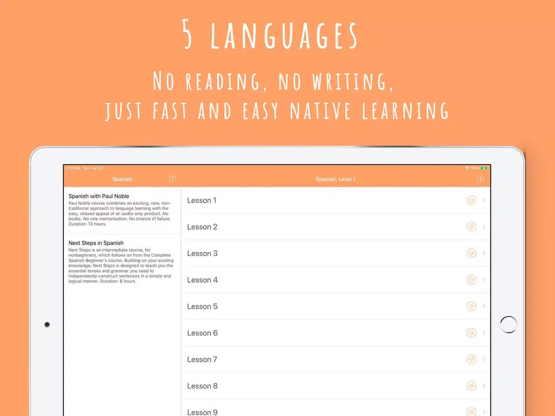 Capturas de tela do Paul Noble language institute iPad 