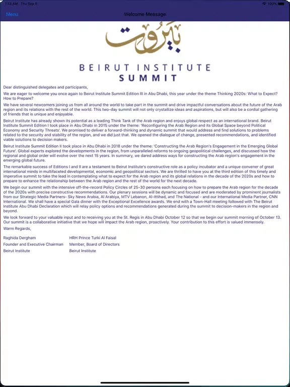 Beirut Institute Summit iPad  Screenshots