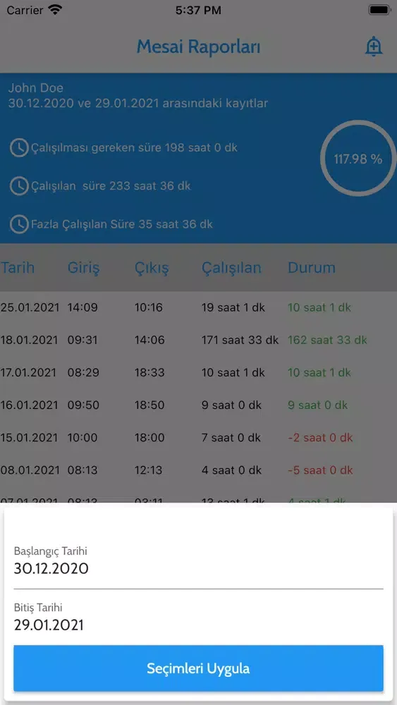 Dogru Vakit PDKS Ekran Görüntüleri