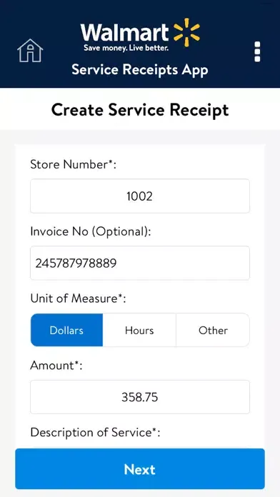 Скриншоты Walmart - Service Receipts