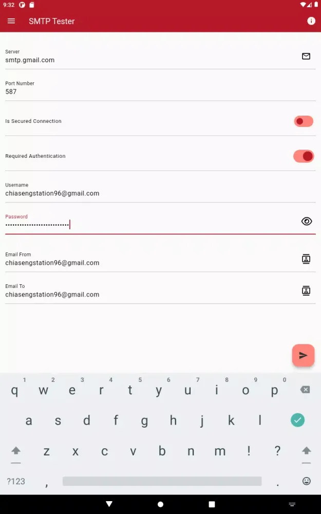 Tangkapan layar SMTP Tester