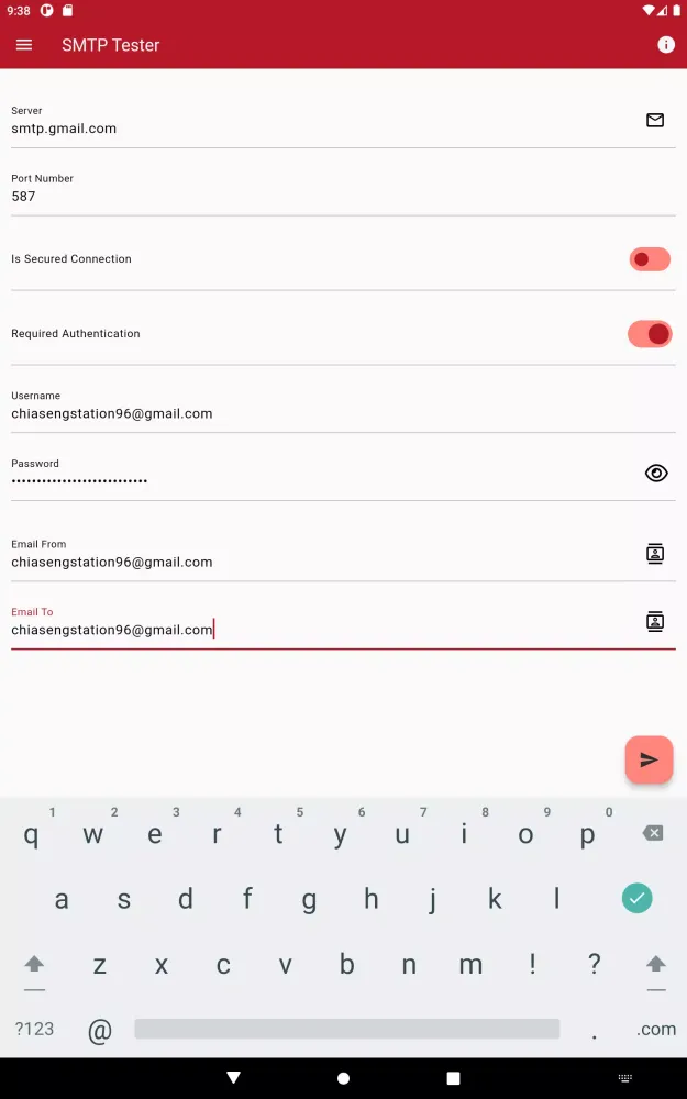 Tangkapan layar SMTP Tester