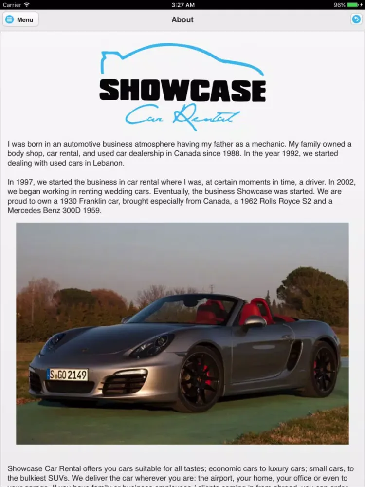 Tangkapan skrin Showcase Lebanon Car Rental iPad 