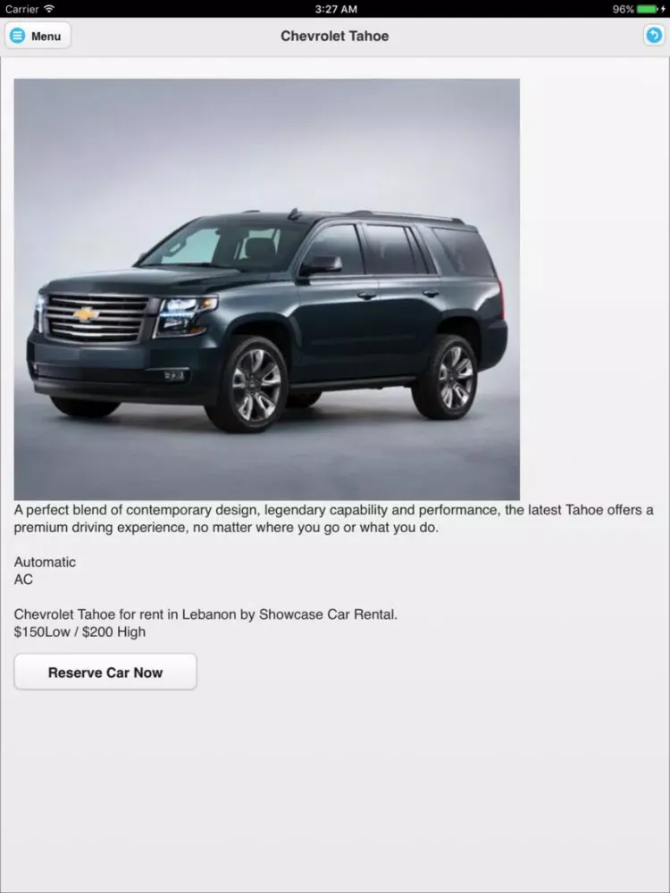 Tangkapan skrin Showcase Lebanon Car Rental iPad 