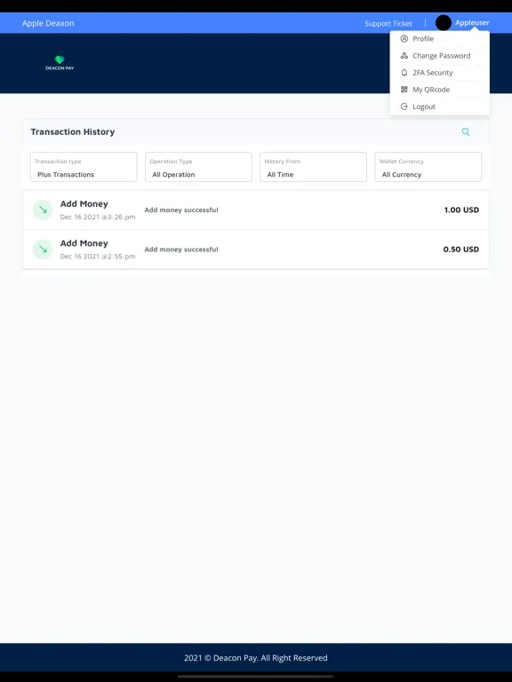 Ảnh chụp màn hình của Deacon Pay iPad 