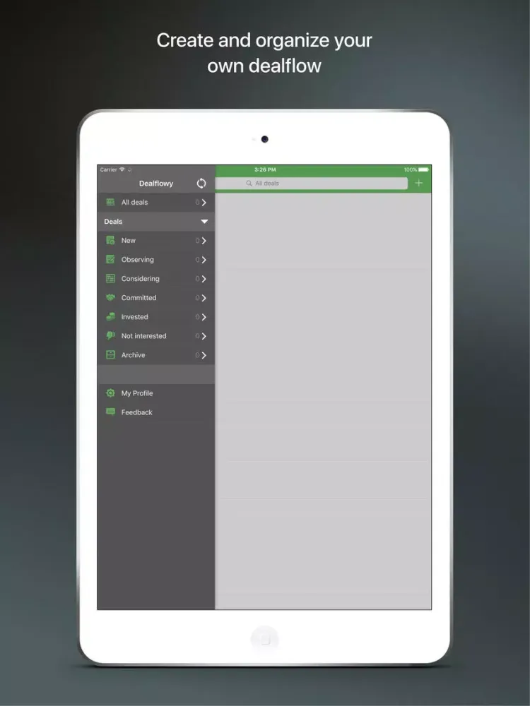 Dealflowy for angel investors - startup deal flow iPad 应用截图