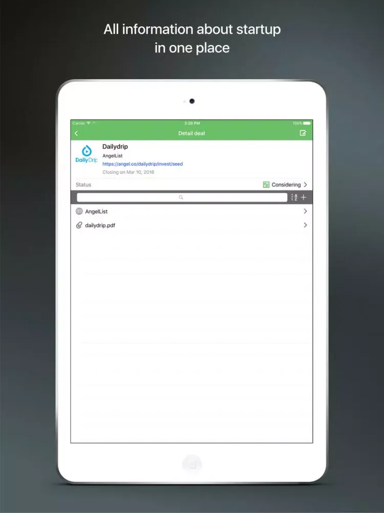 Dealflowy for angel investors - startup deal flow iPad 应用截图