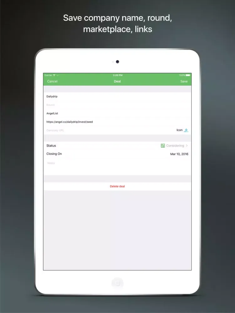 Dealflowy for angel investors - startup deal flow iPad 应用截图