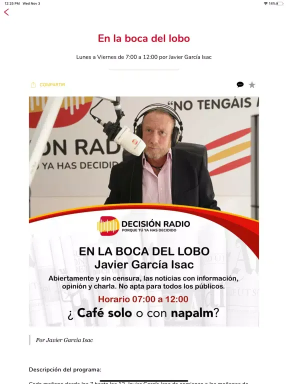 Capturas de tela do Decisión Radio iPad 