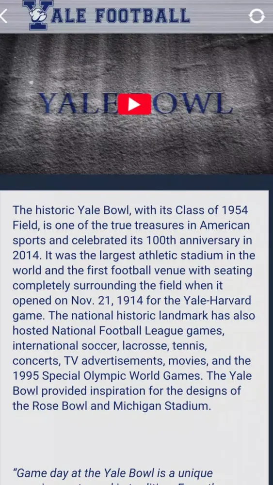 Yale Football OFFICIAL App应用截图