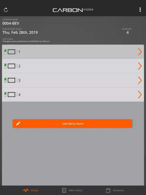 Ảnh chụp màn hình của Carbon Mobile Admin iPad 