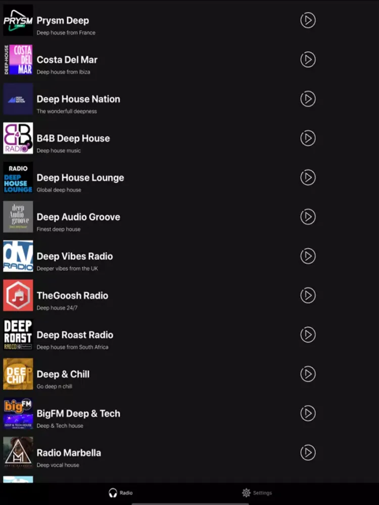 Ảnh chụp màn hình của Deeper Radio iPad 