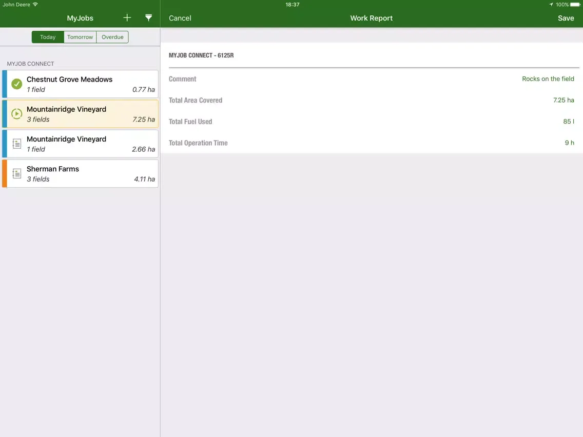 John Deere MyJobs iPad  Screenshots