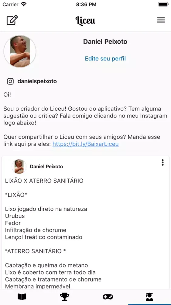 Capturas de tela do Liceu - Jogo de Perguntas