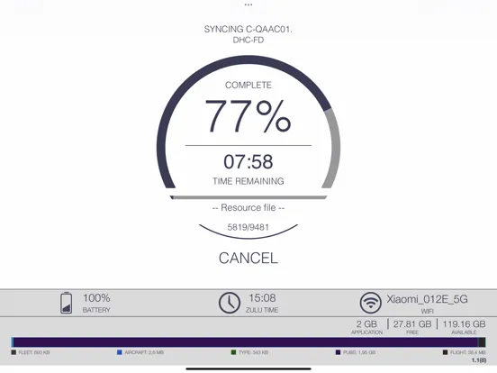 Tangkapan skrin De Havilland Flight Deck iPad 