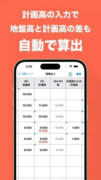 Tangkapan layar 水準測量野帳 器高式 〜 現場監督のための測量野帳アプリ